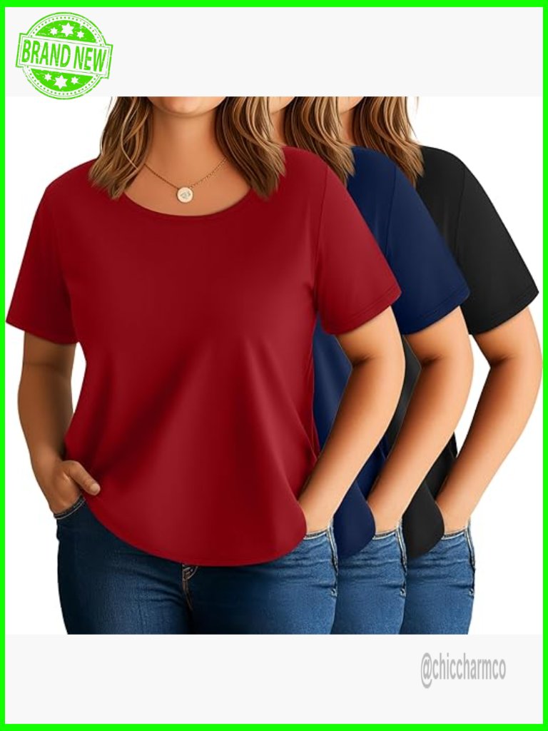 3 Pack Plus Size Scoop Neck Short Sleeve Tunic Tees